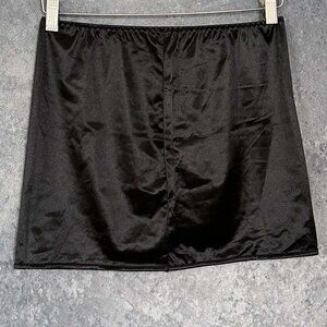 Black Stretch Satin Slip Skirt, XL